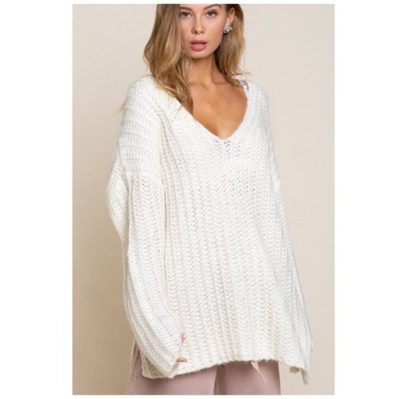 POL Oversized Chunky Knit V Neck Sweater In Ivory - Picture 7 of 12
